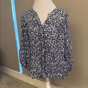 GNW Navy and White Leaf Print Blouse 0042